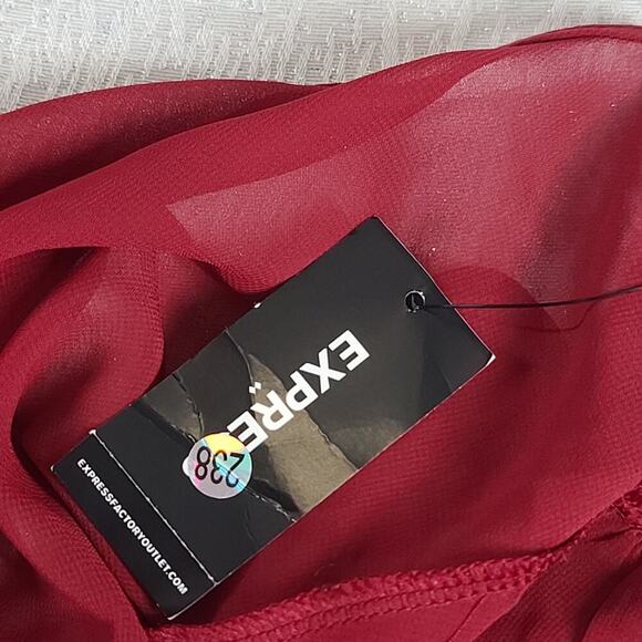 Express Y2K chiffon fluence woman's top maroon NWT Size XL Office Work wear - Picture 6 of 7